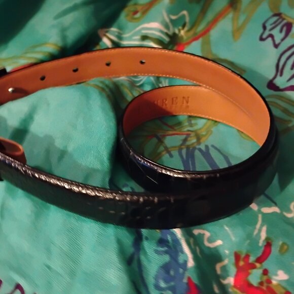 ❤️Ladies LAUREN RALPH LAUREN Black Croc Italian Leather Belt Sz Small main image 7